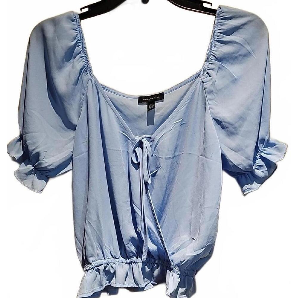 Tamara H Light Blue Puff Sleeve Wrap Top Size XS